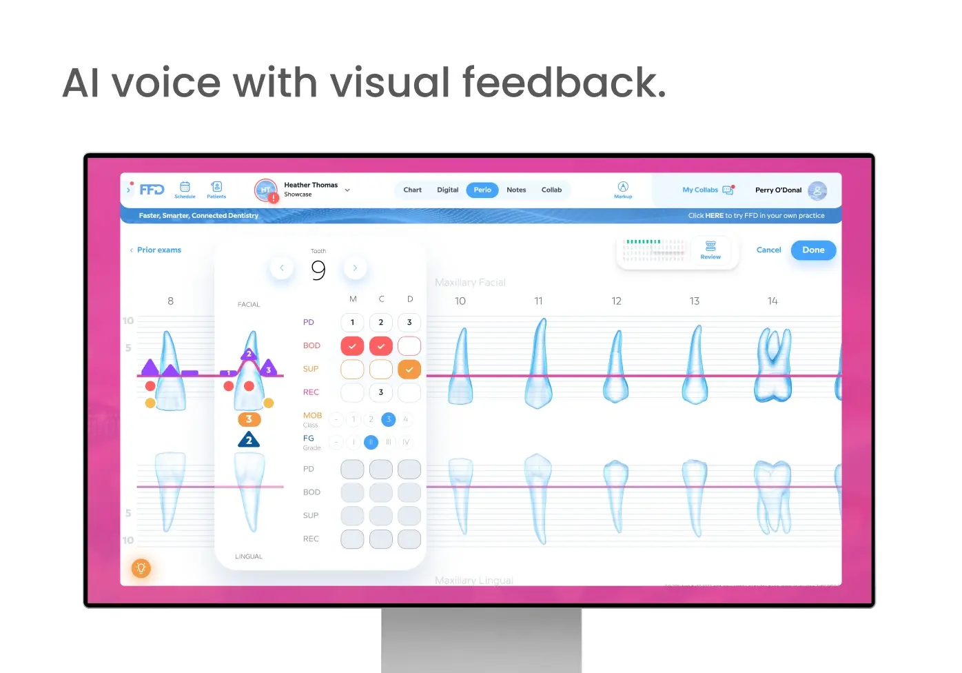 AI voice with visual feedback.